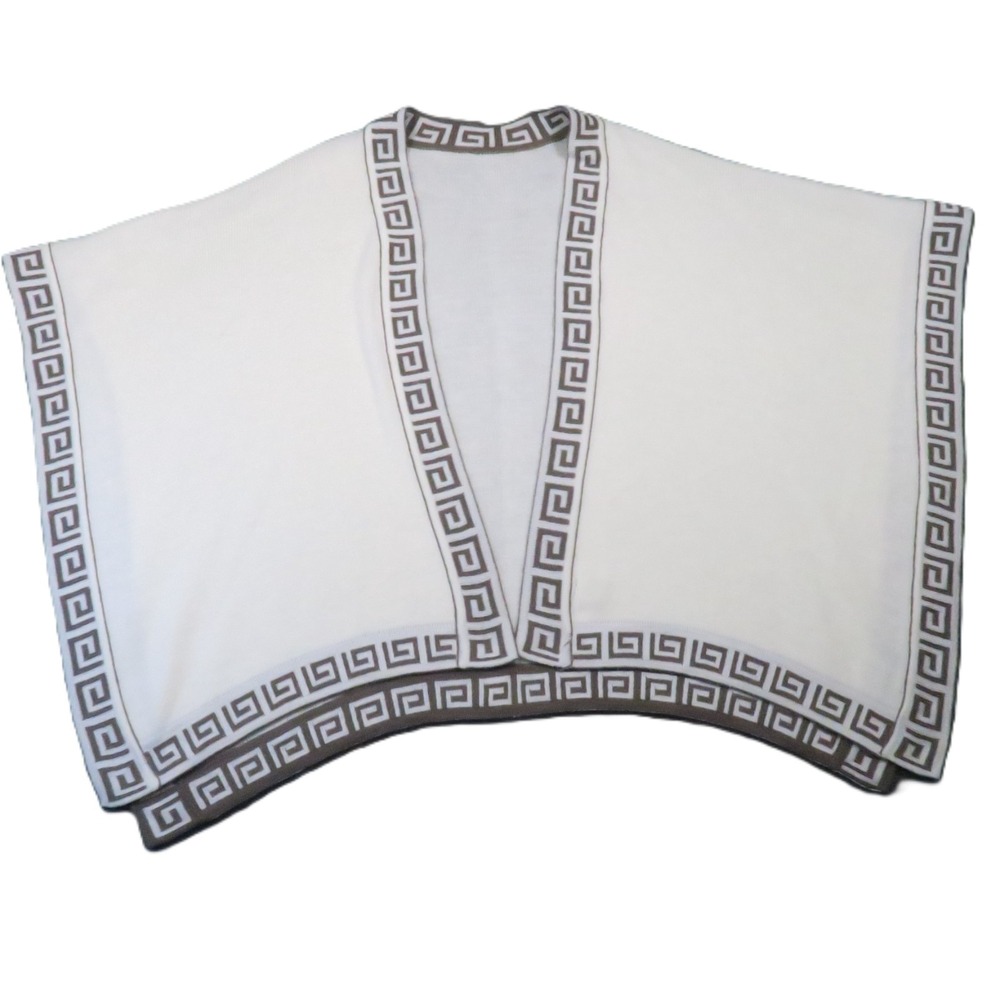 Albinaas Alpaca Knit‎ Shawl Cape One Size White Greek Key Southwestern Cozy Boho